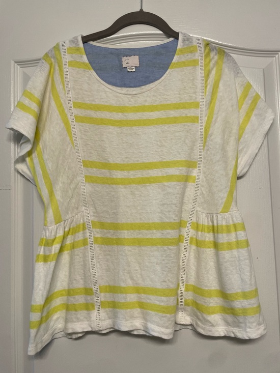 Anthropologie Tops - Anthropologie Postmark Small Linen Blend Striped Peplum Top Yellow White S